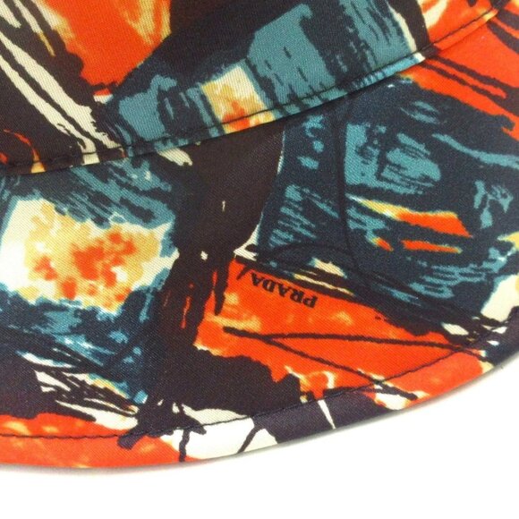 Auth PRADA Printed Re-Nylon Bucket Hat 1HC137_2HHO_F0049 Orange Blue Green Multi - Picture 3 of 8
